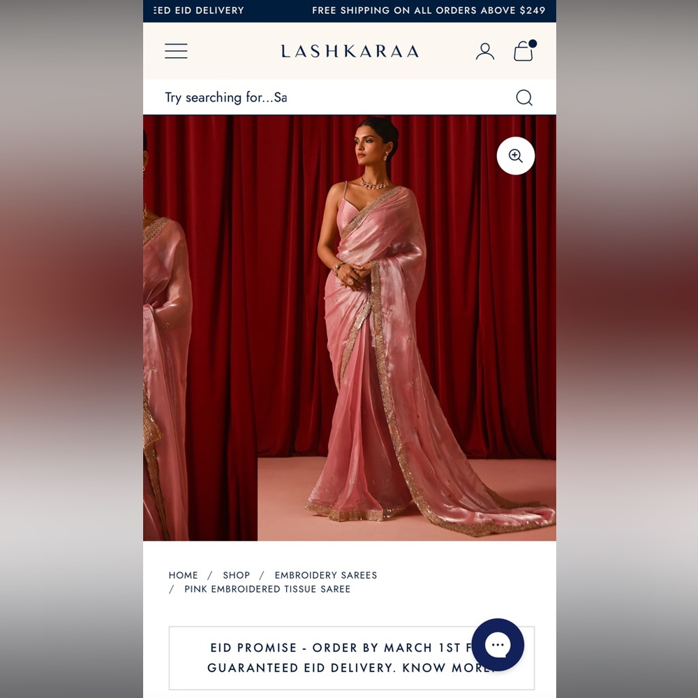 Lashkaraa pink saree in size XXS